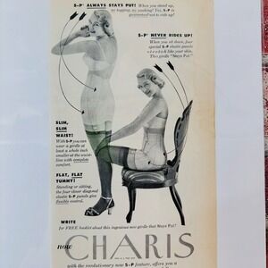 1949 Sexy Woman in Girdle Sitting /‎ Standing - Charis - Original Retro PRINT AD